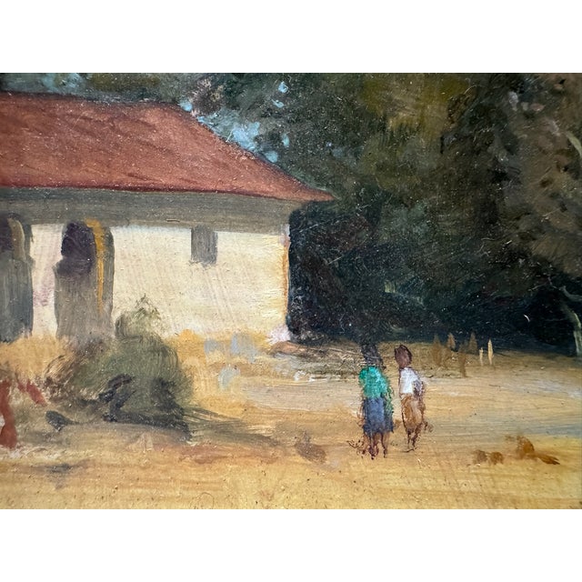Late 20th Century Ann Vaughan Leggett Signed Original Landscape Painting Figures Trees Gilt Frame For Sale - Image 4 of 9