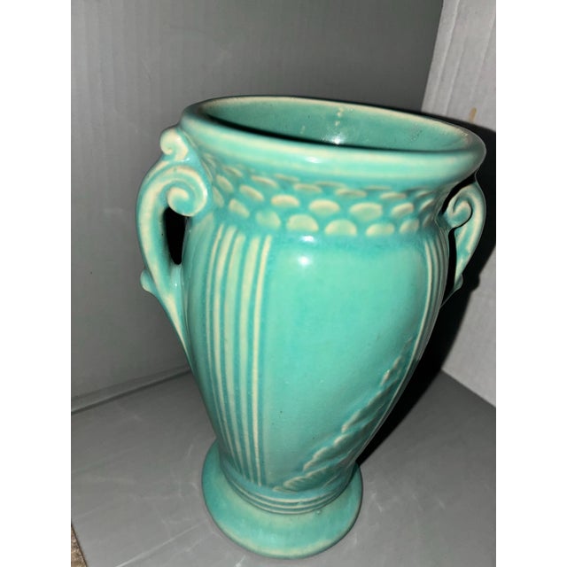 Rare 1939 Robinson Ransbottom Tionesta Vase - Teal Art Deco - Usa 157 For Sale - Image 9 of 12