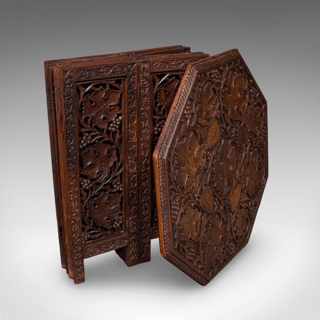 Antique Campaign Tea Table, Anglo-Indian, Carved, Lamp, Side, Victorian, c.1900 For Sale - Image 10 of 10