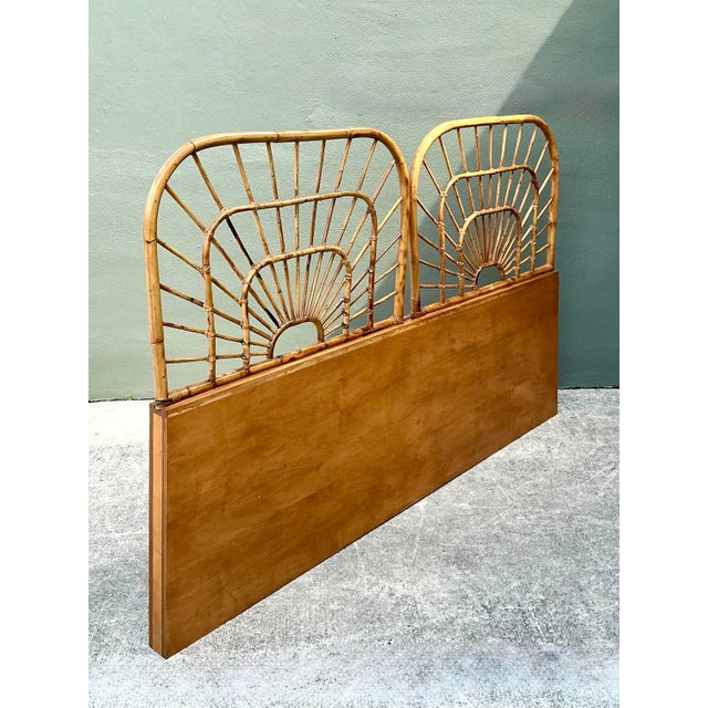 Wood Vintage King Size Rattan Headboard For Sale - Image 7 of 12