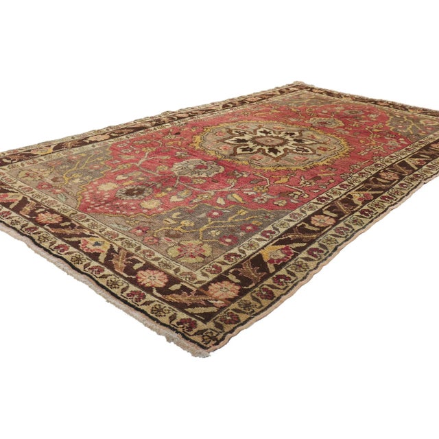 50096 Vintage Turkish Oushak Rug, 03’11 x 07’01. Emanating modern traditional style with incredible detail and texture,...