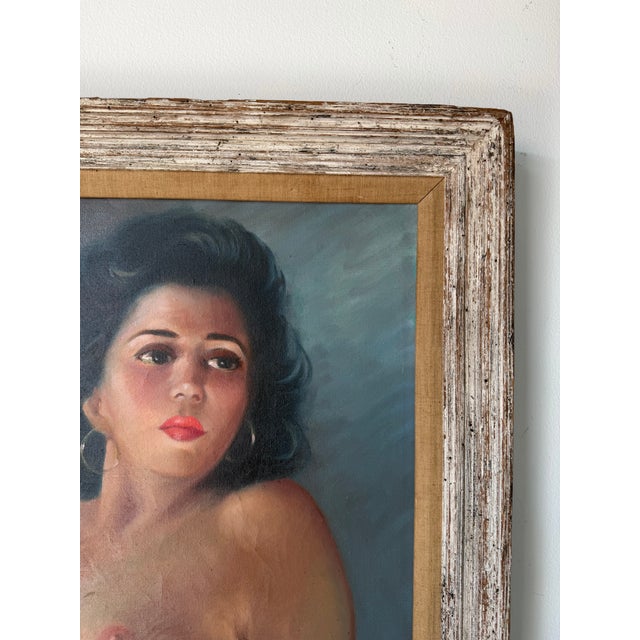 Wood 1960’s Vintage Female Nude Portrait Oil Painting on Canvas – Framed For Sale - Image 7 of 12