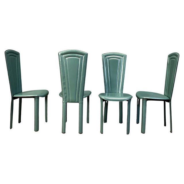 Vintage Green Leather Dining Chairs, 1980s, Set of 4 For Sale - Image 9 of 9