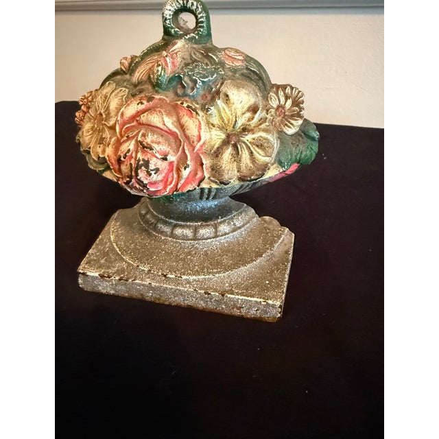American Antique Cast Iron Garden Urn Floral Basket Doorstop by Judd Mfg. Co....Very Rare For Sale - Image 3 of 7