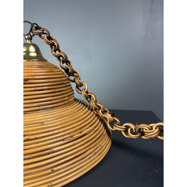 Mid-Century Italian Pencil Reed Rattan Bamboo and Brass Pendant Lamp, 1970s For Sale - Image 13 of 17