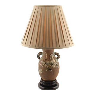 Antique Meiji Period Japanese Sumida Gawa Moriage Dragon Vase Lamp For Sale