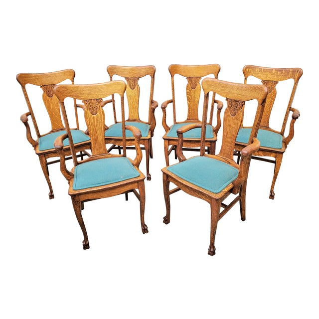 Antique American Oak Pressed Back Dining Arm Chairs Set of 6 Chairish