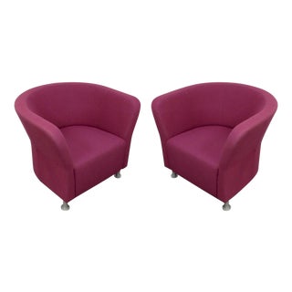 Magenta HON Flock Round Lounge Chairs - A Pair For Sale