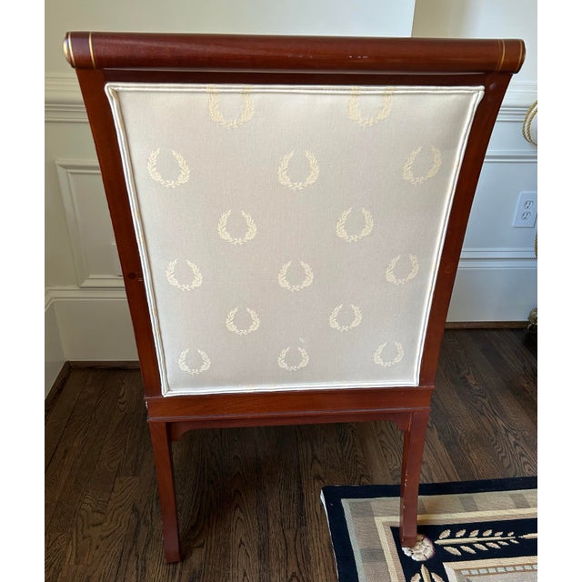 Traditional Kindel Neoclassical Empire Regency Mahogany Scroll Lounge Armchair For Sale - Image 3 of 6