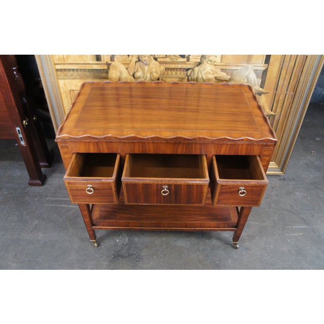 Early 21st Century Alfonso Marina Georgian Style Inlaid Wood Buffet Dry Bar Cart Serving Table For Sale - Image 5 of 12