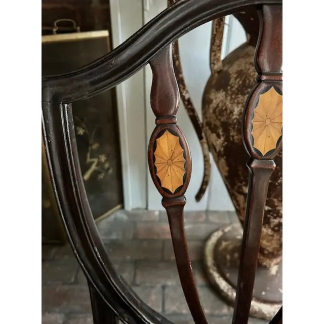 Late 19th Century Antique Federal Shield Back Chair With Inlaid Marquetry and Nailheads For Sale - Image 5 of 12