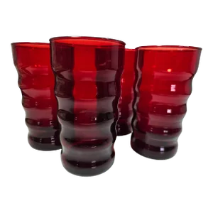 Vintage Art Nouveau Ruby Tumblers- Set of 4