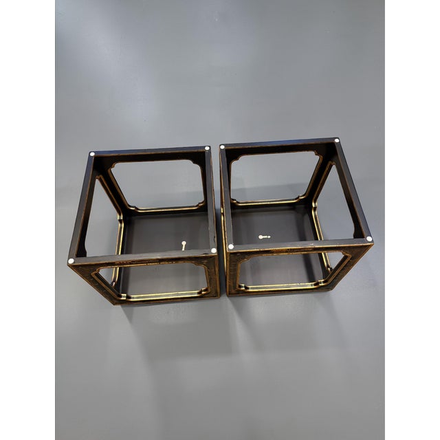 Pair of Chinoiserie Square Open Cube Black Gold Side Tables For Sale - Image 10 of 12