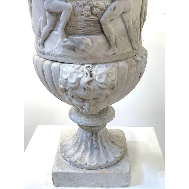 Gray 19th C or Older Antique Italian Carved Marble Bacchanalian Garden Urns - a Pair For Sale - Image 8 of 12