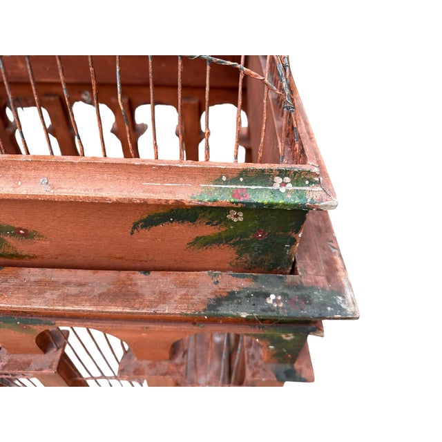 Wood Antique Hand Painted Victorian French Birdcage For Sale - Image 7 of 10