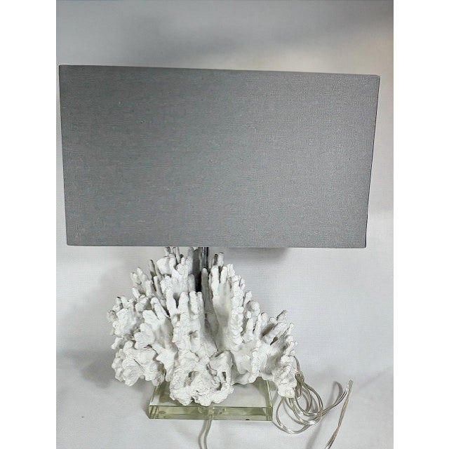 Contemporary Regina Andrew Faux Coral Lamp With Gray Linen Shade For Sale - Image 3 of 4