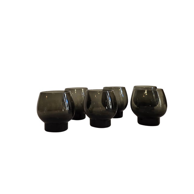 Mid-Century Modern Mid 20th Century Holmegaard Per Lütken Smoky Green Lowball Tumblers With Ribbed Pedestal – Set of 6, Mid-Century Danis For Sale - Image 3 of 17