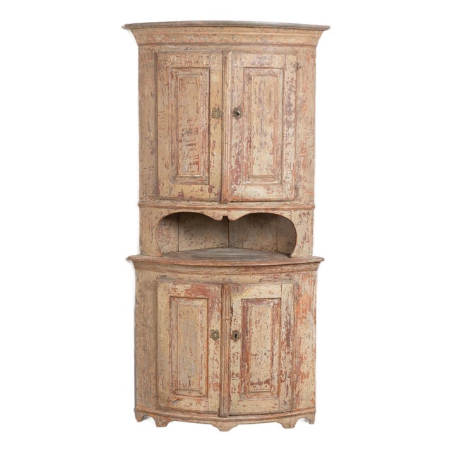 19th Century Swedish Original Painted Pine Corner Cabinet For Sale