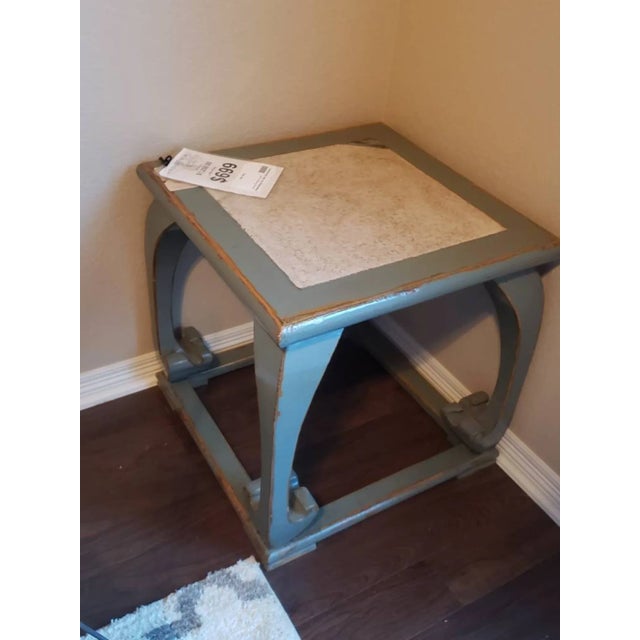 Contemporary Contemporary Distressed Wood With Marble Top End Table For Sale - Image 3 of 9