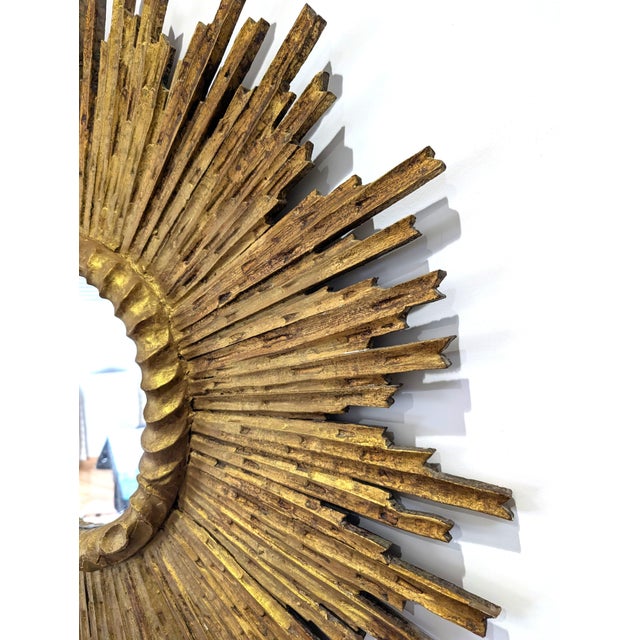 Wood Large Sun Mirror in Carved and Gilded Wood, 1950s For Sale - Image 7 of 18