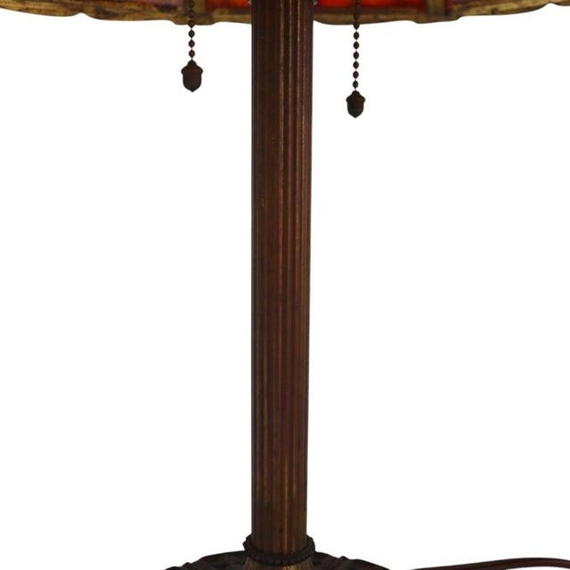 Bradley & Hubbard 8-Panel 2-Tone Arts & Crafts Slag Glass Lamp Table C1920 For Sale - Image 6 of 11