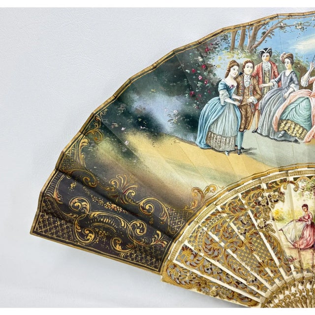 Gold Late 19th Century Signed J Billvas Hand Painted Silk Fan in Original Simon Loscertales Bona Roma Box For Sale - Image 8 of 11