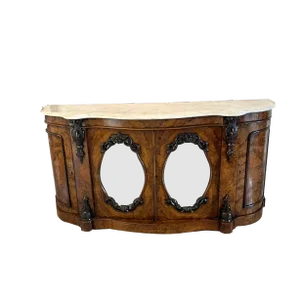 Antique Victorian Burr Walnut Marble Top Credenza