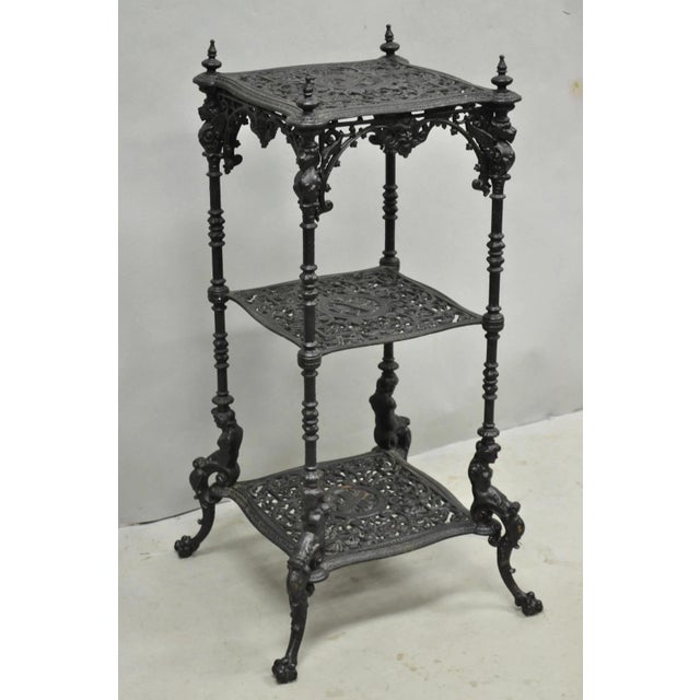 Antique French Renaissance Victorian Cast Iron Figural 3 Tier Plant Stand Table For Sale - Image 18 of 18