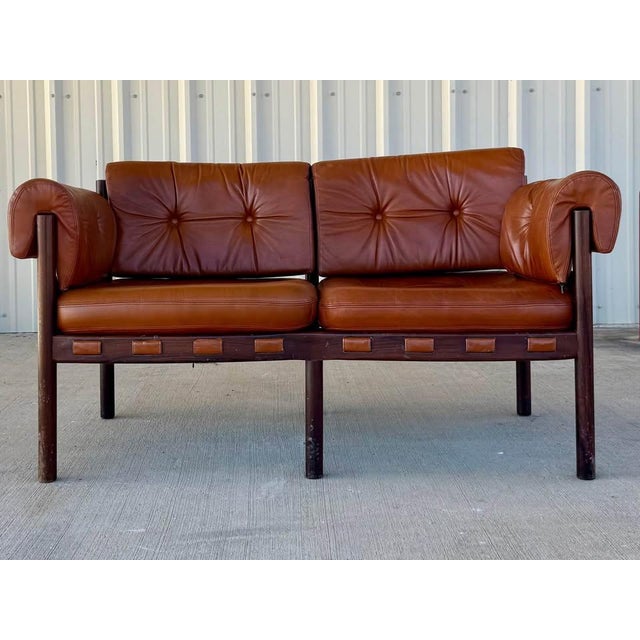 Brown Vintage Leather Loveseat Attributed to Arne Norell For Sale - Image 8 of 10