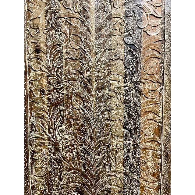 Vintage Reclaimed Wood "Tree of Dreams" Hand-Carved Barn Door Panel | Rustic Wall Art Panel 96x42 For Sale - Image 4 of 7