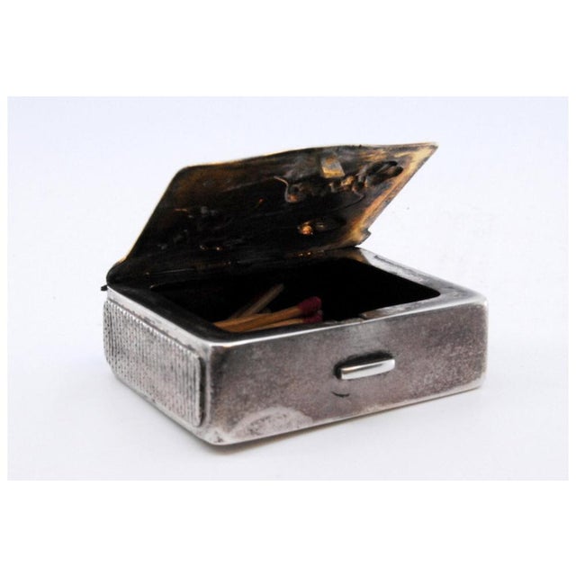 Metal Silver Art Nouveau Matchbox with Flowers on the Lid For Sale - Image 7 of 11