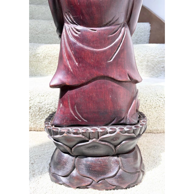 Vintage 1940’s Chinese 24.5” Tall Rosewood Kuan Yin Figurine For Sale In Los Angeles - Image 6 of 9