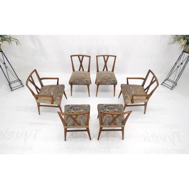 Set of 6 Tommy Parzinger Light Walnut Dining Chairs Lenor Larsen Upholstery