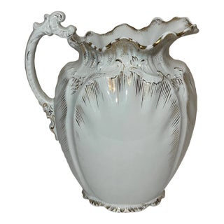 19c Wedgwood Semi Porcelain Large Victorian Water Basin Pitcher Scrolled Gilt Detail For Sale