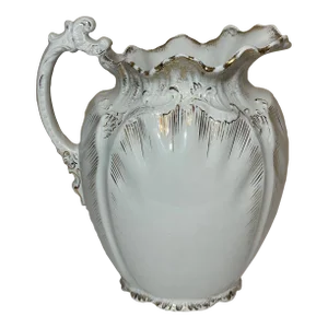 19c Wedgwood Semi Porcelain Large Victorian Water Basin Pitcher Scrolled Gilt Detail
