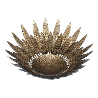 Spanish Metal Gold Leaf Sunburst Ceiling Fixture, 1960s For Sale