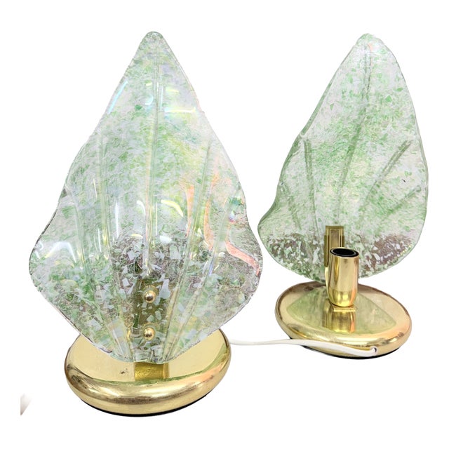Vintage Table Lamps in Brass and Glass, 1970s, Set of 2 For Sale