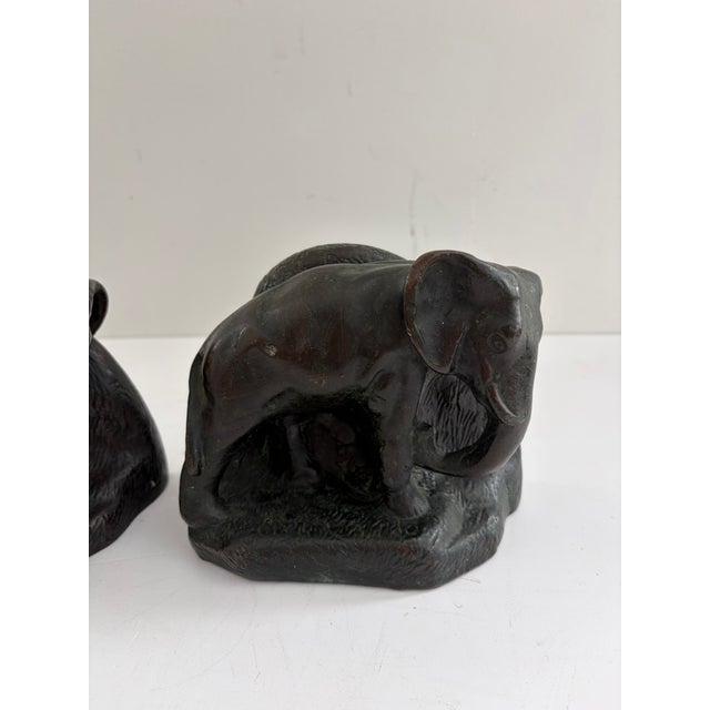 African Vintage Elephant Bookends – Mid-Century Cast Metal Pair For Sale - Image 3 of 11
