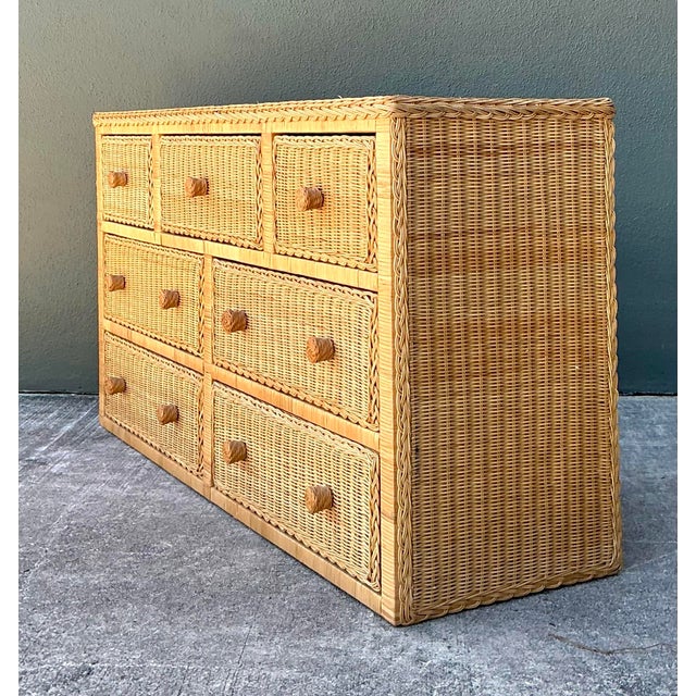 Tan Vintage Woven Rattan Dresser For Sale - Image 8 of 12