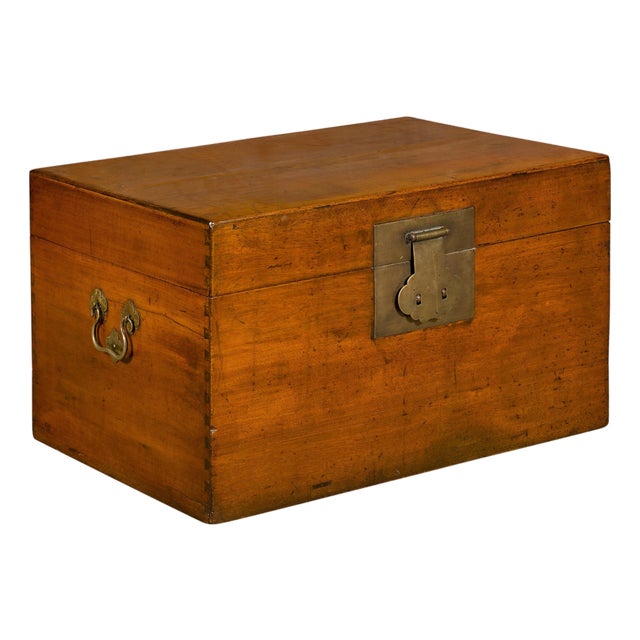 19th Century Oak Blanket Chest with Brass Hardware and Lateral Handles For Sale