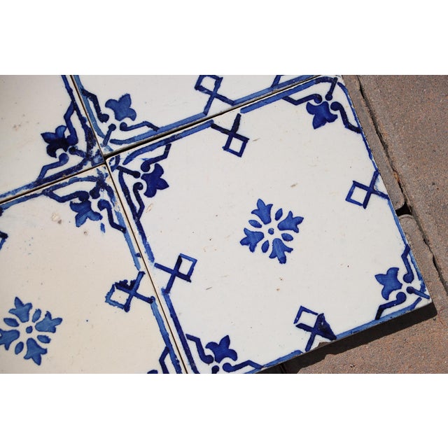 Antique 1920s Portuguese Art Deco Tiles Cobalt Blue Floral Crosses Set of 16 For Sale - Image 10 of 14