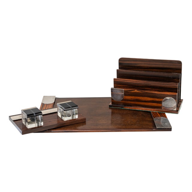 Large Art Deco Writing Set in Macassar Ebony, France, 1920s, Set of 4 For Sale