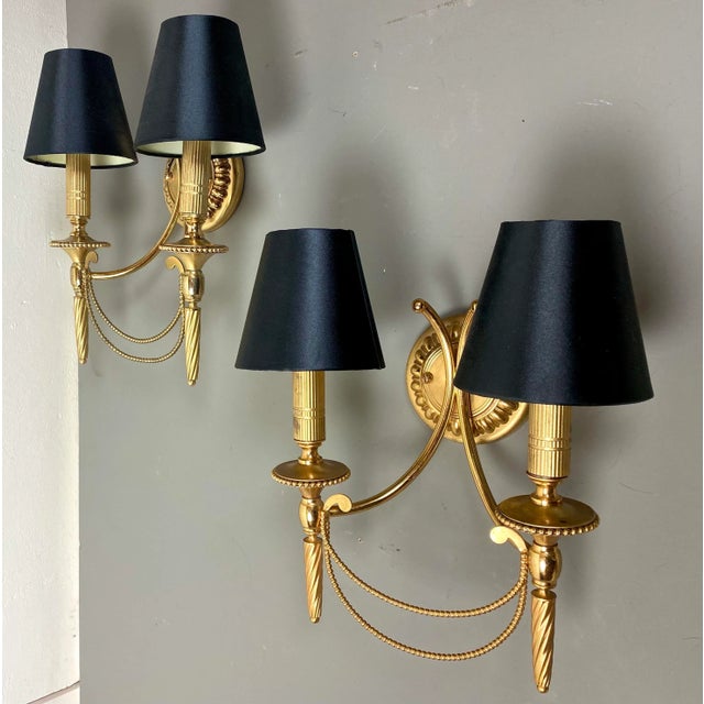 Neoclassical Italian Wall Lights in Gilt Brass by Gaetano Sciolari for Sciolari, 1960s, Set of 2 For Sale - Image 3 of 18