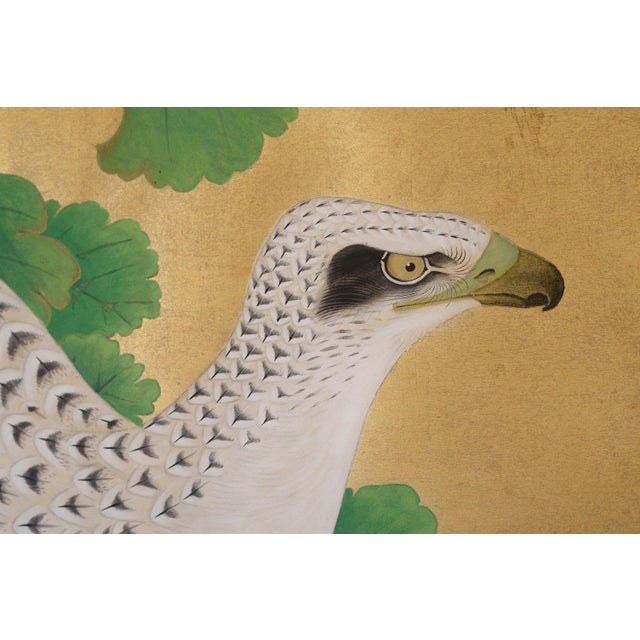Japanese 18th Century Edo Period White Eagle Painting on Gold Paper For Sale In San Francisco - Image 6 of 17
