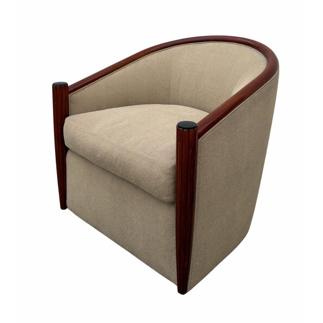Wood 1990s Art Deco Style Swivel Club Chair Attributed to Sally Sirkin Lewis for J Robert Scott - 1 of 2 Available For Sale - Image 7 of 8
