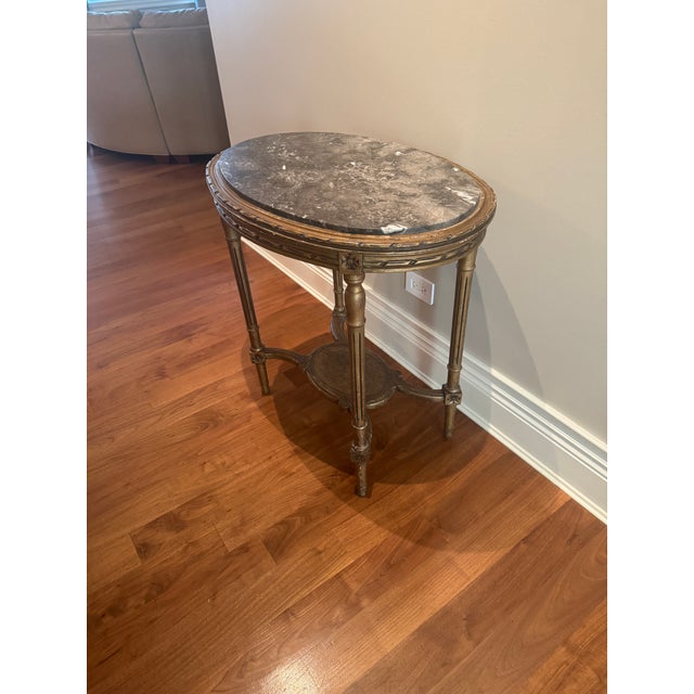French Antique French Louis XVI Table Gilded in Wood and Marble, 1860s For Sale - Image 3 of 7