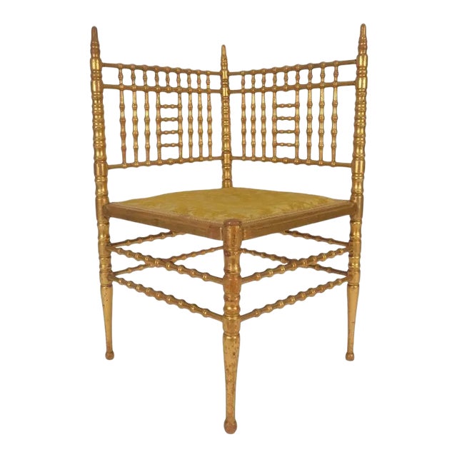 1970s Italian Gold Leaf Bamboo Corner Chair For Sale