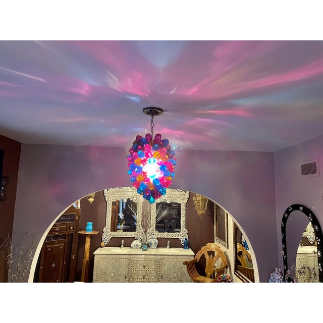 Metal Handmade Bright Colors Light Fixture of Recycled Hand Blown Glass For Sale - Image 7 of 11