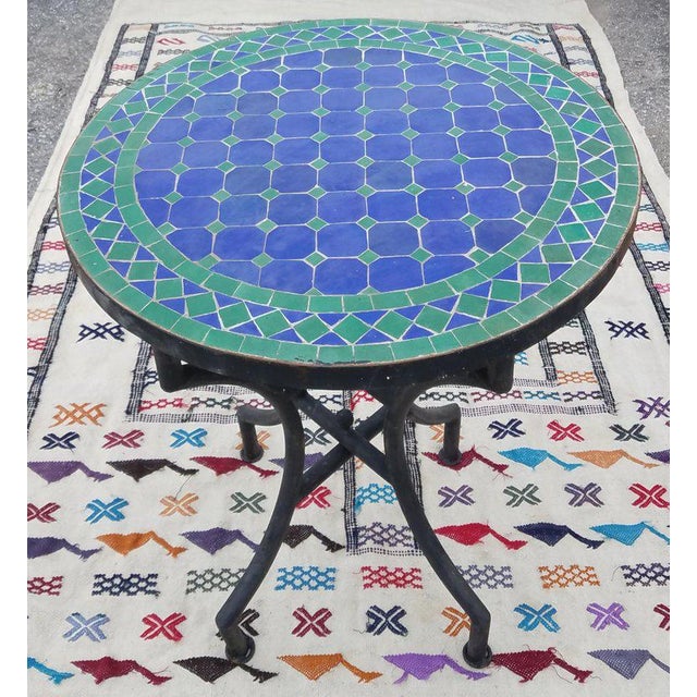 2010s Moroccan Blue/Green Mosaic Dining Table For Sale - Image 5 of 6