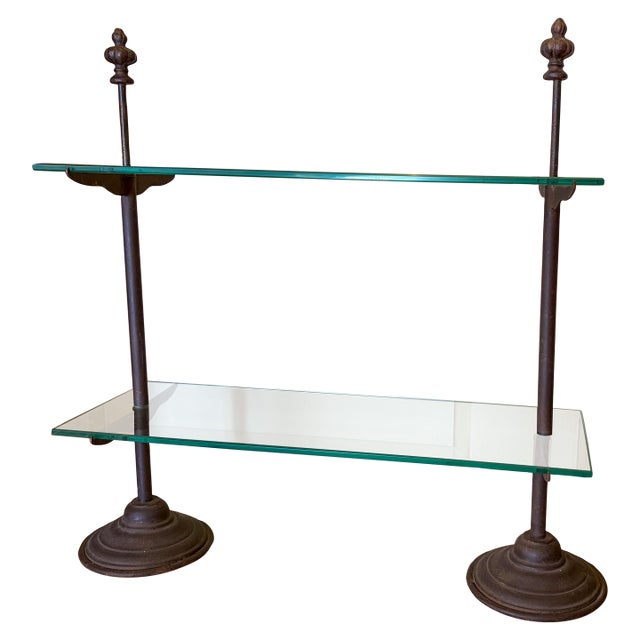 1980s Cast Iron and Glass Freestanding Bistro Shelf For Sale